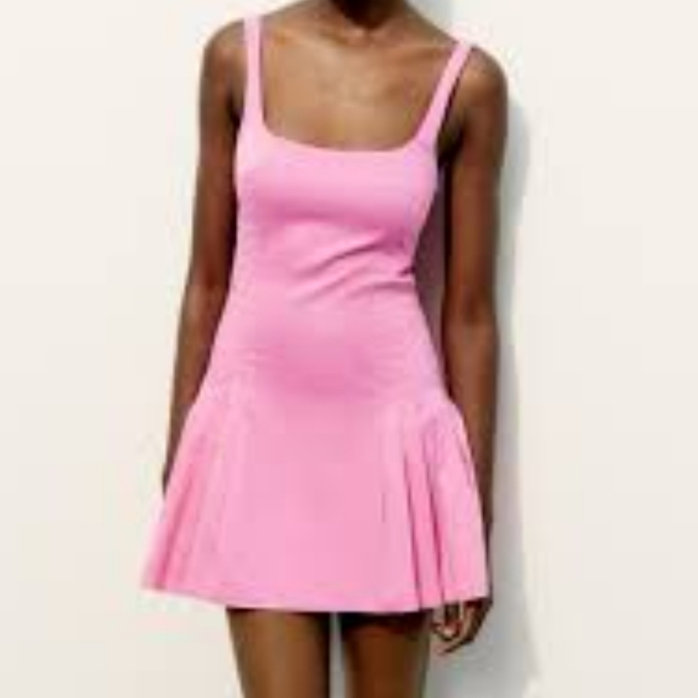 Zara Pink Mini Dress with Flared Skirt